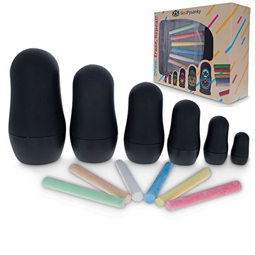 4.5" Set of 6 Blank Blackboard DIY Plastic Nesting Dolls + 6 Chalks