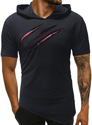 Beautyfine Fashion Sport Short Sleeve Shirt Top Personality Men's Pure Color Hoodie Blouse