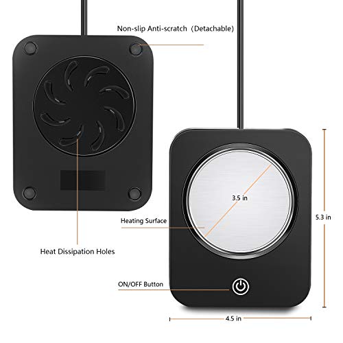 SWARK Smart Coffee Warmer for desk, Cup warmer with automatic shut off for Office Home Use, Electric Cup Beverage Plate for Candle, Water, Cocoa, Milk (Pure black)