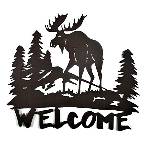 Mayrich Rustic Brown Moose Silhouette Welcome Sign Decorative Cut
