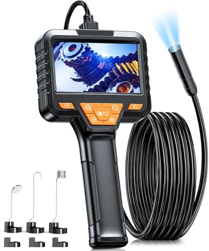 Endoskopkamera mit Licht, SKYBASIC Industrie Endoskop, 4.3-Zoll-IPS- Bildschirm Inspektionskamera,IP67 Wasserdichtes,1080P HD Rohrkamera mit 8 Einstellbaren LEDs -16.5FT/5M Halbstarres Kabel