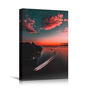 signwin Canvas Wall Art Dark Ocean Sunset Bedroom...