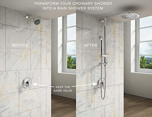 Polaris III Retrofit Rain Shower System, 3-Setting Handheld Shower Combo with Slide Bar, 8" Low Profile Shower Head for Low-Ceiling Bathrooms, 9-Inch Vertical Extension Pipe (Brushed Nickel)