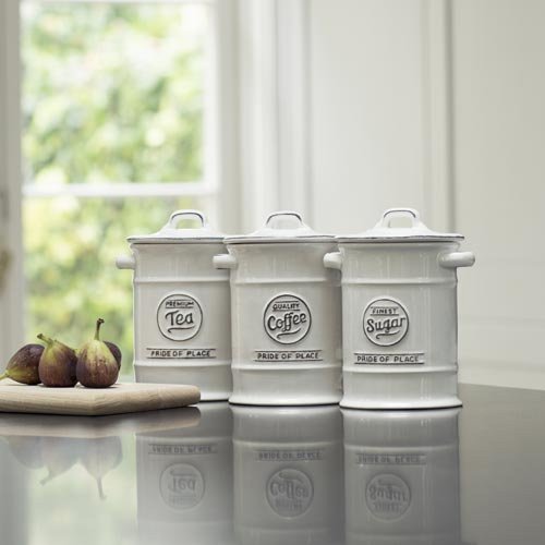 Mrs Appleby's Classic Tea Coffee & Sugar Ceramic storage Jars Vintage retro design White