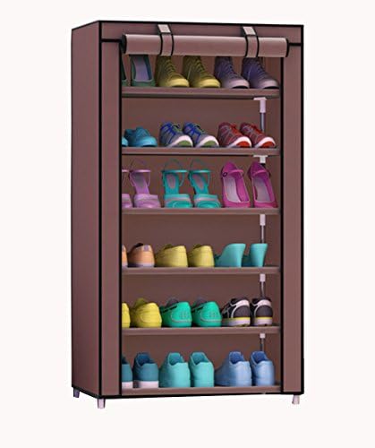 Wooinhome Non Woven Fabric 6 Tiers Shoe Rack with Dustproof Cover Closet Shoe Storage Cabinet Organizer (Brown)