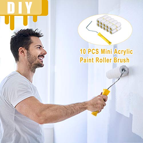 ESSORT Wall Paint Roller, 4'' Mini Paint Roller with 10 Pcs Replacement Roller Covers, Corrosion Resistance Home Painting Brush, House Decoration Painting Supplies, Wall Paint Brushes
