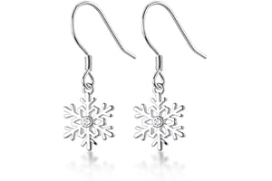 SLUYNZ 925 Sterling Silver Snowflake Earrings Drop for Women Teens Small Snowflake Dangle Earrings