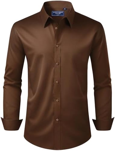men's 100 polyester long sleeve dress shirts SYMOID Mens Sky Blue Long Sleeve Dress Shirt - 100% Polyester, Wrinkle  Resistant & Easy Care, Classic Spread Collar, S-XXXL for Business & Casual  Wear,Size L