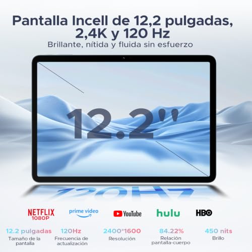 Easerush P12 Plus Tablet 12.2 Pulgadas, Android 16 & Gemini AI, 48GB RAM+256GB ROM/2TB, 120Hz 2.4K, T7300 Octa-Core, 12000mAh, Altavoces Cuádruples, Widevine L1/Tablet con Teclado y Ratón/Funda-Azul