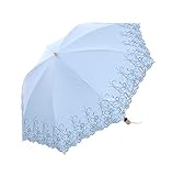 Honeystore Frilly Embroidery Lace Two Folding Parasol Travel Umbrella Blue