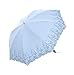 Honeystore Frilly Embroidery Lace Two Folding Parasol Travel Umbrella Blue