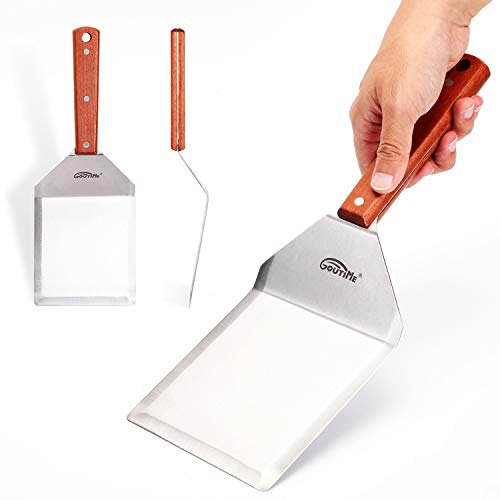 Goutime Commercial Griddle Accessories, 5 Pieces Flat Top Grill Tools Include Stainless Steel Spatula Scraper Tong Turner, Restaurant Grade Hibachi Griddle Utensils with Carrying Bag