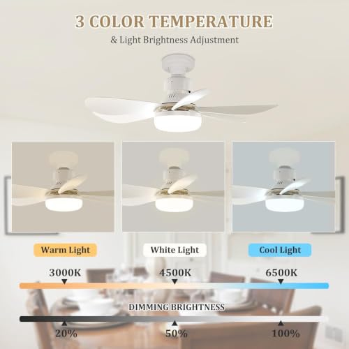 Ceiling Fan with Light and Remote Control,30W Dimmable LED Fan Lights,E27 Socket Fan Light with Remote,3 Speeds,3 Color Temperatures,Timing,3000-6000K Dimmable,Quiet DC Motor for Parlor,Bedroom