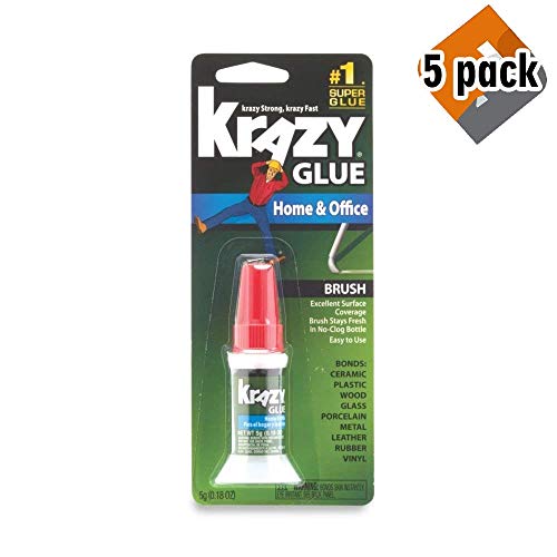Krazy Glue Home & Office Brush On Super Glue, Brush Applicator, 5 Grams (5 Pack)
