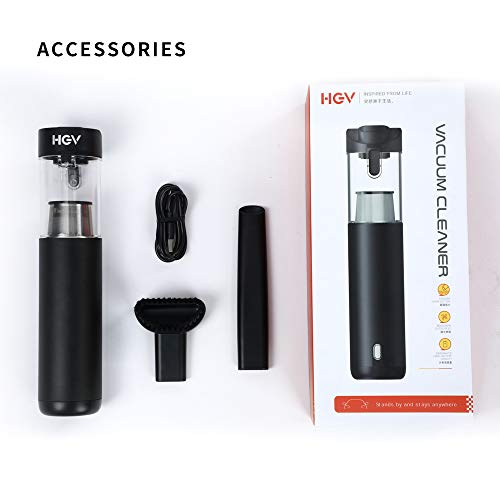 HGV Handheld Mini Car Vacuum Cleaner Absorbing Pressure 50W 5000pa Rechargable in-car HEPA Filtration Car Vacuum (Black)