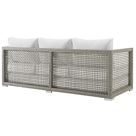 Modway EEI-2923-GRY-WHI Aura Outdoor Patio Wicker Rattan Sofa, Gray White 41xu87kHEqL