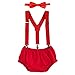 IWEMEK Baby Boys 1st Birthday Cake Smash Outfit Adjustable Y Back Elastic Clip Suspenders Bowtie set Pre-tied Bloomers Shorts