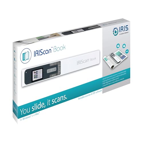 IRIScan Book Portable Scanner Wireless Battery - v5 : 12PPM 1200dpi Hand Scanner, PDF Editor, scan to Word, PDF, XLS, SD Card, Document Scanner, SD, scan Thru USB, Win Mac