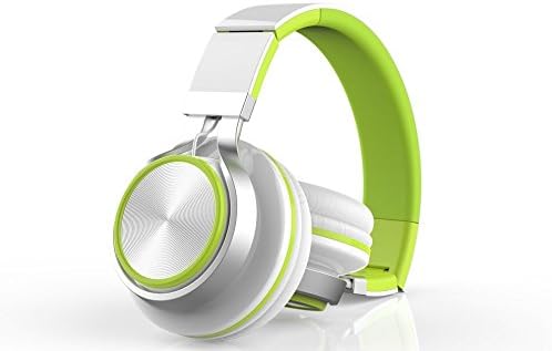 Honstek On-ear Wired Headphones, Stereo Foldable and Adjustable Headset for Children, Small Adult, Baby, Boys, Girls, Women (White/green)