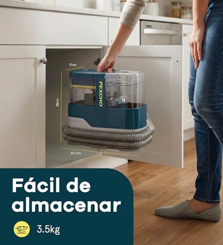 PEXCHO Limpiador de Tapicerias 18kPa Aspiradora de Agua Tapiceria 650W Maquina Limpia Tapicerias para Sofas Alfombras Coche Colchones y Mascotas con Autolimpieza,Depositos Extraibles,Tubos flexibles