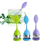 Silicone Tea Infusers - Loose Leaf Tea Infuser with Drip Tray - Silicone Handle Loose Tea Steeper for Tea - Stainless Steel Tea Ball Strainers for Tea Pot - Tea Diffuser for Fennel Herbal Tea 3 Pack