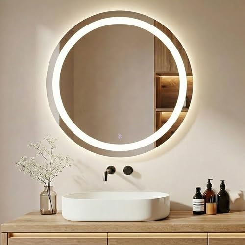Espelho LED Redondo 80x80 Luz Neutra 4000K Touch Bivolt – Iluminação Equilibrada para Banheiro e Uso Diário