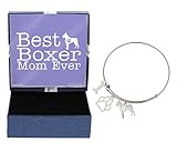 Mother's Day Gifts Best Boxer Mom Ever Bracelet Gift Love Dog Breed Silhouette Adjustable Bangle Charm Silver-Tone Bracelet Gift for Boxer Owner Jewelry Box Mothers Day Gift Idea For A Rescue Dog Mom