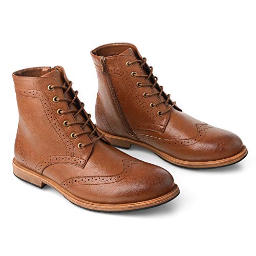 Men's Wingtip Oxford Boots Chukka-Lace-Up Zip Boots Ankle Dress Boots Work Combat Hike Brown 10 - Thumbnail 7