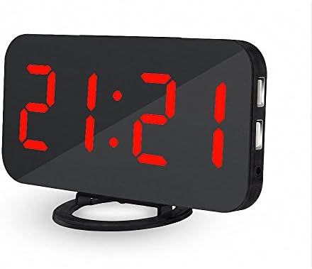 UBMSA Deals Week Big Digital Alarm Clock 6.5" Large Numbers Alarm Clock, Mirror Led Electric Desk Clock with Adjustable Brightness 2 USB Charging Ports Big Snooze Button for Bedrooms Decor Gift (Red)