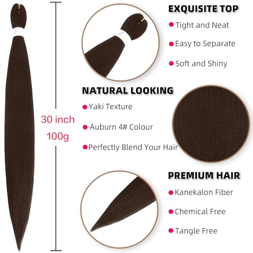 Xusuperb Pre Stretched Braiding Hair Dark Chocolate Brown 30 Inches Kanekalon Easy Braids Hair Extension for African Braids 6 Packs Soft Yaki Extension Fake Hair for Braiding (#4)