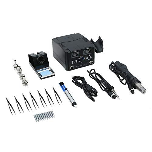 Huldaqueen 2 in 1 Soldering Rework Station SMD Hot Air & Iron Desoldering Welder DC Power Hot Air Gun Rework Station Welder Welding Tool