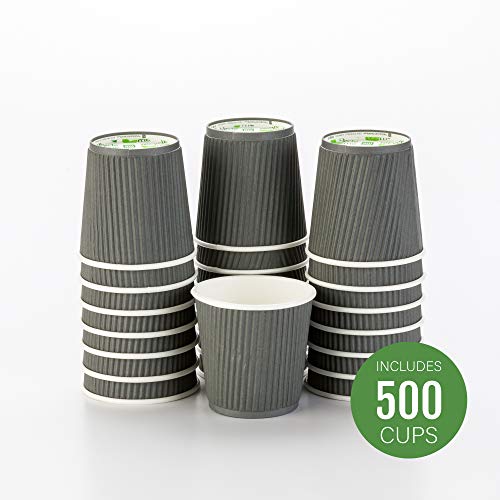 500-CT Disposable Gray 4-OZ Hot Beverage Cups with Ripple Wall Design: No Need for Sleeves - Perfect for Cafes - Eco-Friendly Recyclable Paper - Insulated - Wholesale Takeout Coffee Cup