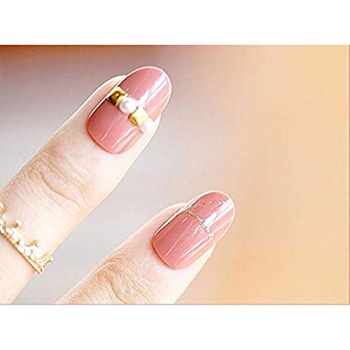 NEW Style Dyeing Pink Gold Glitter Line Rhinestone Pearl Decorated Medium Length Oval Full Cover False Nails with Design 24pcs 12 Different Size