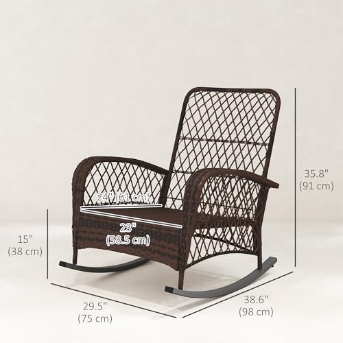 Outsunny Rattan Rocking Chair Set of 2, Outdoor Wicker Patio Rocker Chair Furniture with Thick Cushions, for Garden Backyard Porch, Red