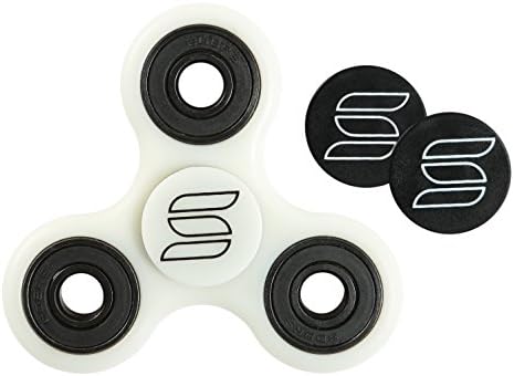 Fidget Tri-Spinner Toy with Extra Included Finger Pads and Hybrid Ceramic Bearings (Glow-in-the-Dark with Extra Black Finger Pads)