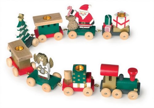 Small Foot Company Weihnachtskarawane aus bunt lackiertem Holz, Holzeisenbahn als wunderschöne, weihnachtliche Tisch- oder Fensterbankdekoration mit Platz für Vier Advents-Kerzen