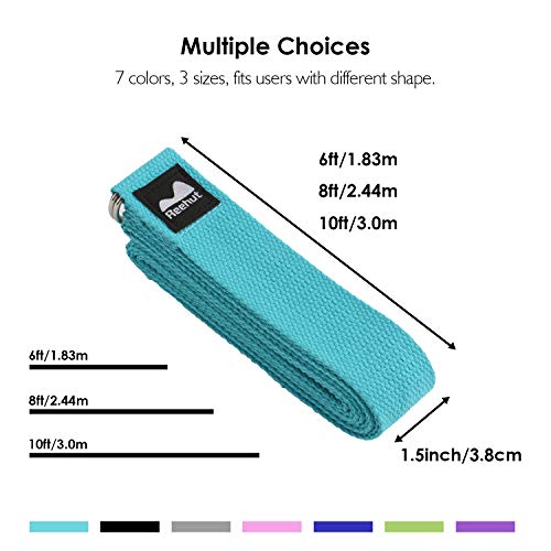 image for REEHUT Yoga Strap 6ft with Ebook - Durable Polyester Cotton Exercise S