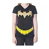 Batman Glitter Juniors Black V-neck Cape Tee (Large)