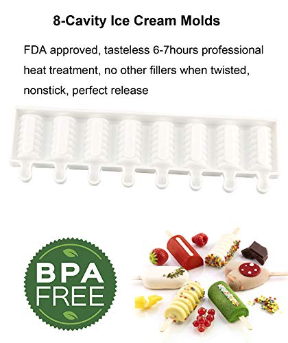 Joho Ice Cream Bar Molds Silicone, Reusable Popsicle Molds Ice Pop Molds Maker with Wooden Sticks,Tango,8 cavity - Thumbnail 2