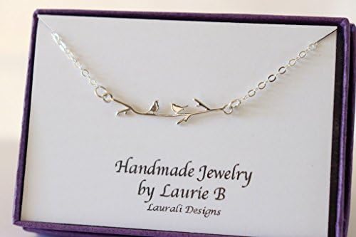 Tiny Birds on Branch Sterling Silver Charm Necklace Wren