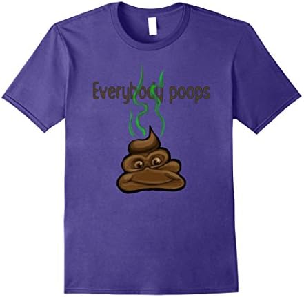 Mens Everybody Poops Funny Joke T-Shirt with Mr. Stinky Poop Face Small Purple