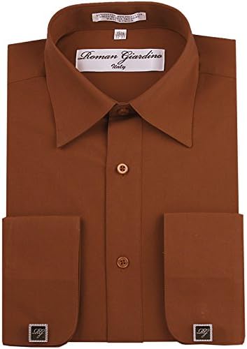 RG Men's Dress Shirt Rust Long Convertible Sleeve Collar Free Cufflink 18.5- 34/35
