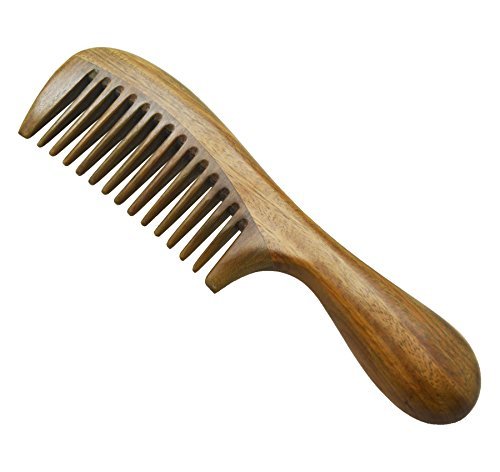 Meta-C Natural Green Sandalwood Wooden Comb – NO SNAGS, NO TANGLE, NO STATIC (Short Handle – Wide Tooth)