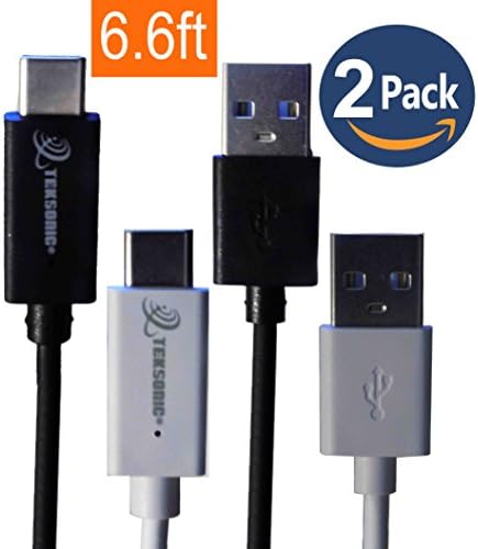 USB Type C Cable, TekSonic [2 Pack] 6.6 Ft Extra Long USB Type-C 3.1 to USB A Cord for Samsung Galaxy S8, S8 Plus, LG G6, G5, V20, Nexus 6P, 5X, Macbook 12 inch, Moto Z Force , Google Pixel and others