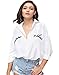 Romwe Women's Long Sleeve Casual Blouse Letter Print Collar Button up Shirt