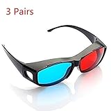 AThumb 3pcs Blue and Red 3D Eyeglasses Cyan Anaglyph Simple style 3D Glasses Extra Upgrade Style To Fit Over Prescription Glasses for Movies Games