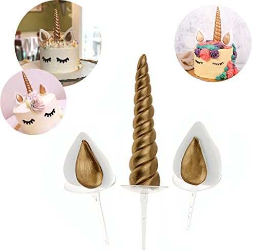 5 Set Unicorn Birthday Cake Topper, Gold Unicorn Cake Topper Party Supplies Baking Dessert Decoration for Baby Shower，Wedding and Birthday Party(Including Unicorn Horn, Ears and Eyelash) (Gold)