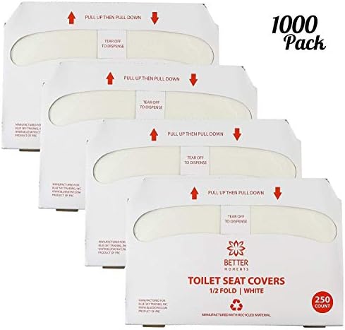 Disposable Half Fold Paper Toilet Seat Covers, White Paper Flushable Toilet Seat Protectors In Dispensers -4 Packs Of 250 Total Of 1000 Pieces By Better Moments.