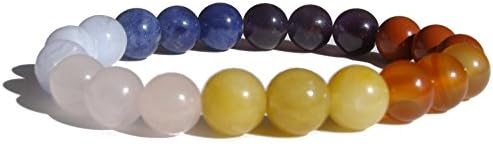 ZENstore Chakra Healing Bracelet Natural Gemstones size 0.3" 8mm Seven 7 Chakras Red Jasper Carnelian Yellow Jade Rose Quartz Chalcedony Lapis Lazuli Amethyst Balance