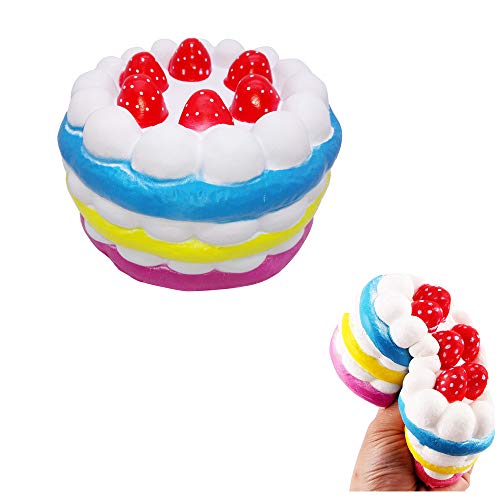 Squeeze Toys, Mochi Squishy Toy Kawaii Oversized Strawberry Cake Model, Slow Rebound Decompression Venting Toy Stress Relief Toys Hop Props Kneading Sensory Toys Gift for Kids Adults (Multicolor)